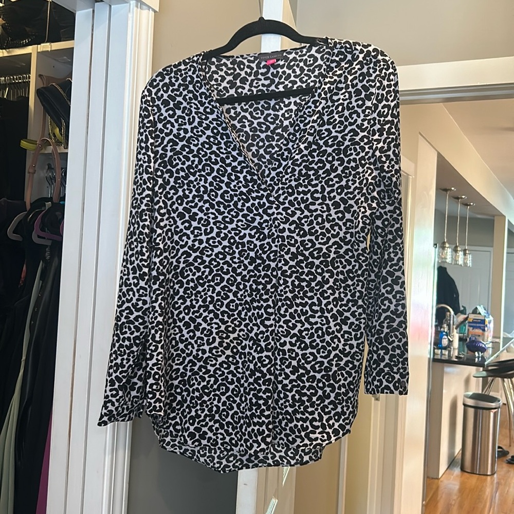 Vince Camuto Black and White Leopard Blouse